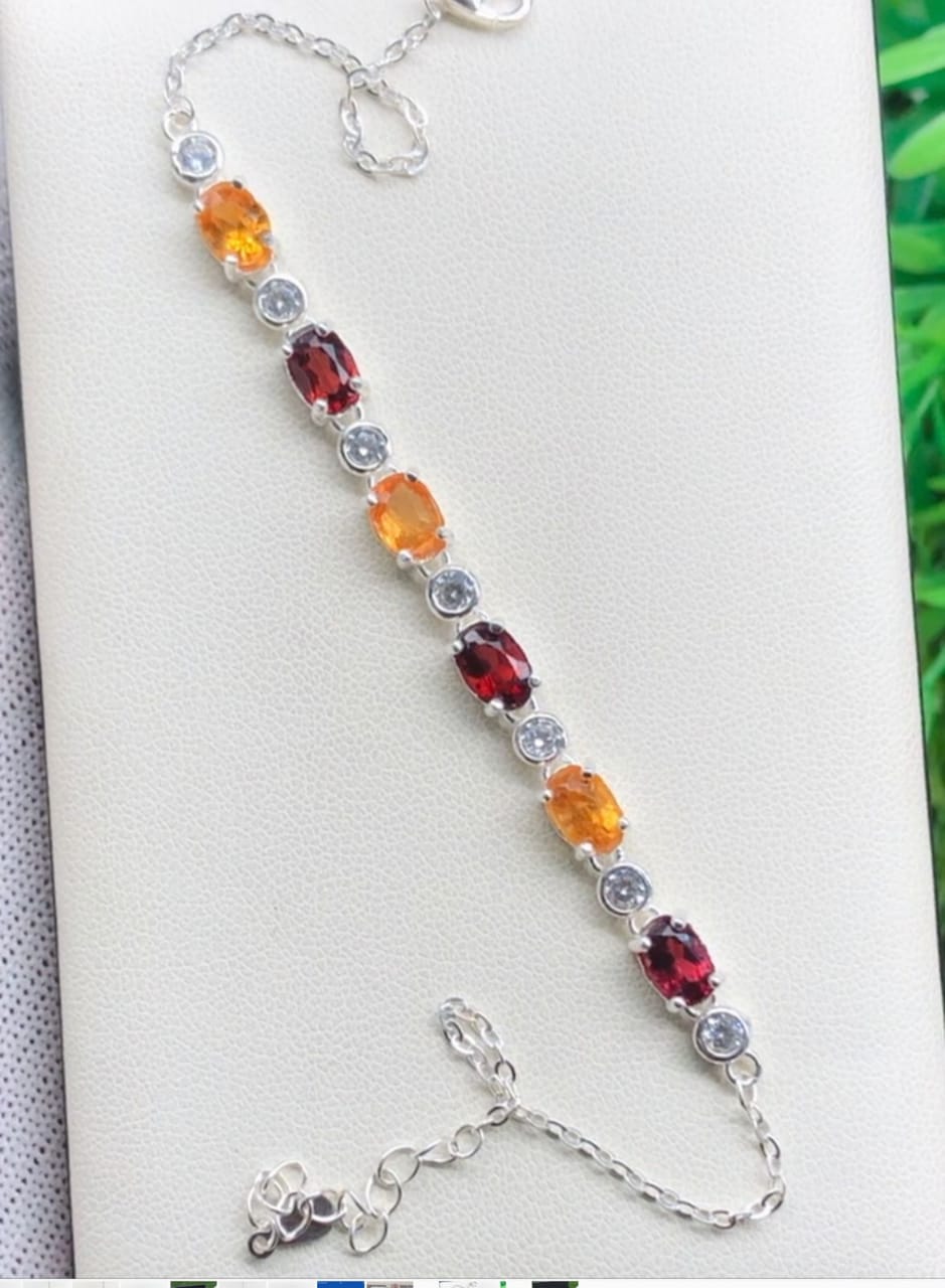 Yellow Garnet and Rhodolite Garnet Silver Bracelet