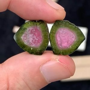 Watermelon Tourmaline slice Pair 29 Carats Pink & Green Natural Slices