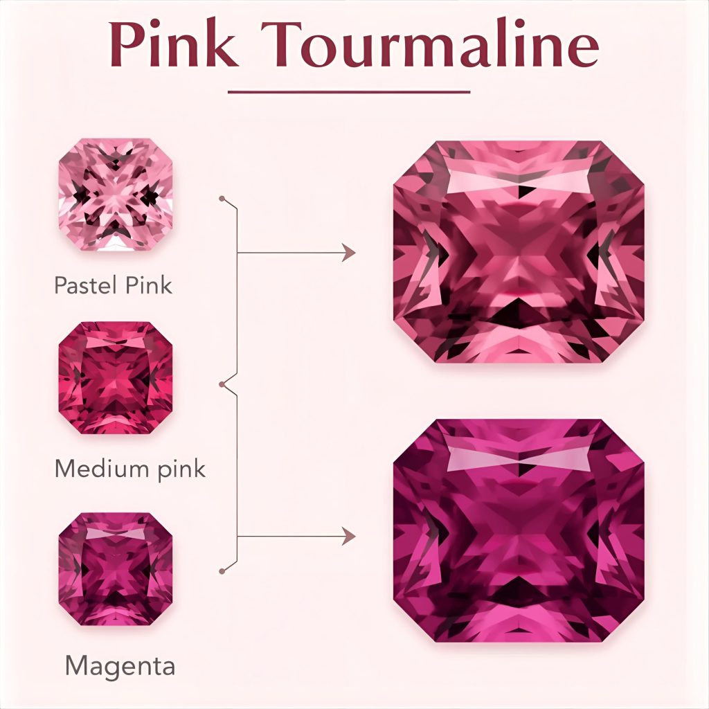 Pink tourmaline color range from light pastel to vivid magenta