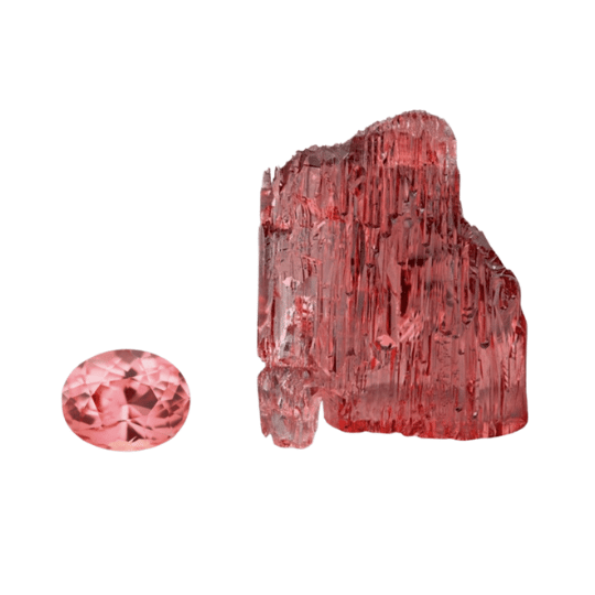 Pink tourmaline crystal rough and faceted stones