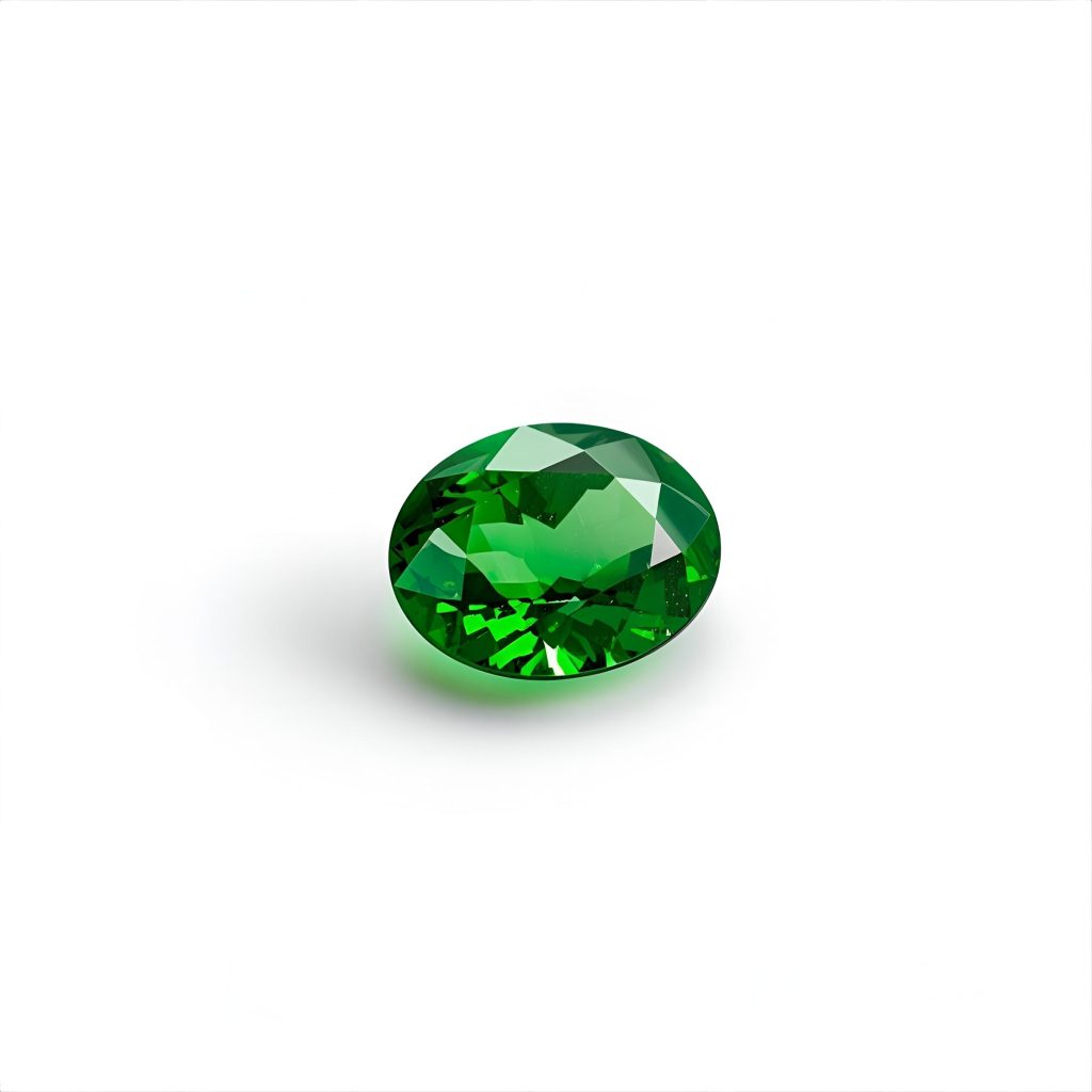 Loose green sapphire gemstone on dark velvet