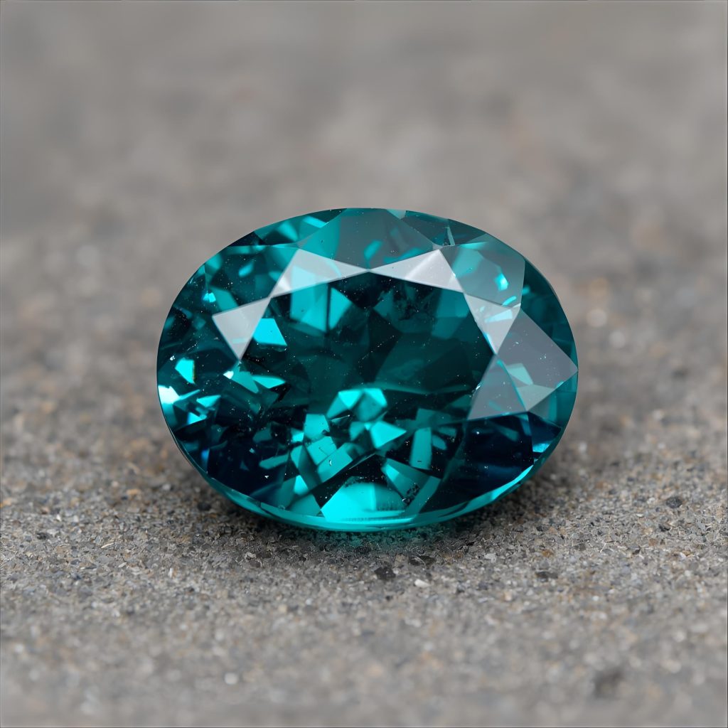 Loose teal sapphire gemstone showing blue-green tones