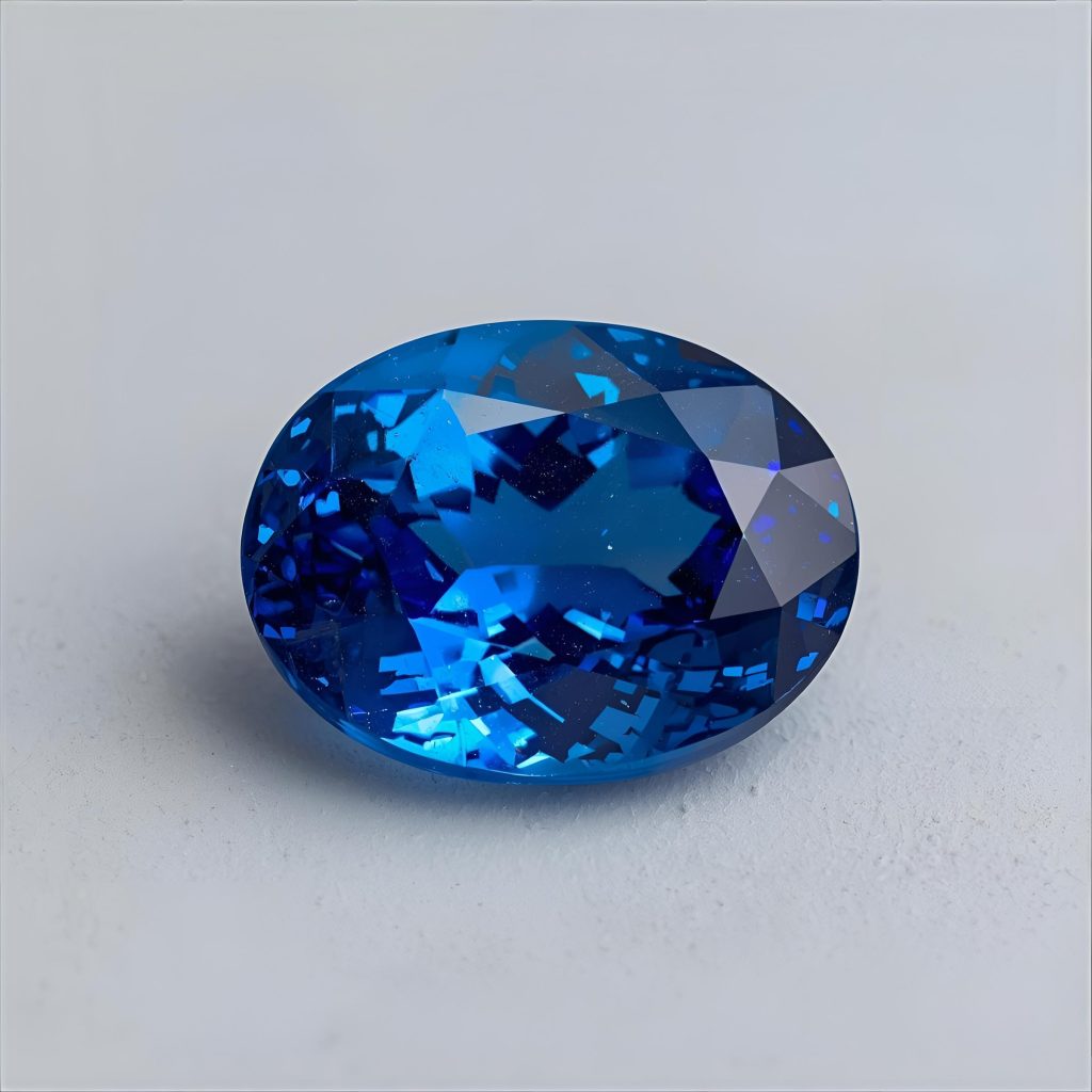 Close-up of a vivid blue Ceylon sapphire gemstone