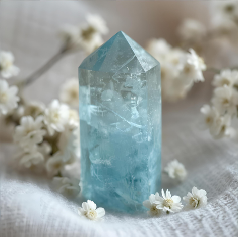 Aquamarine crystal meaning and healing properties image.