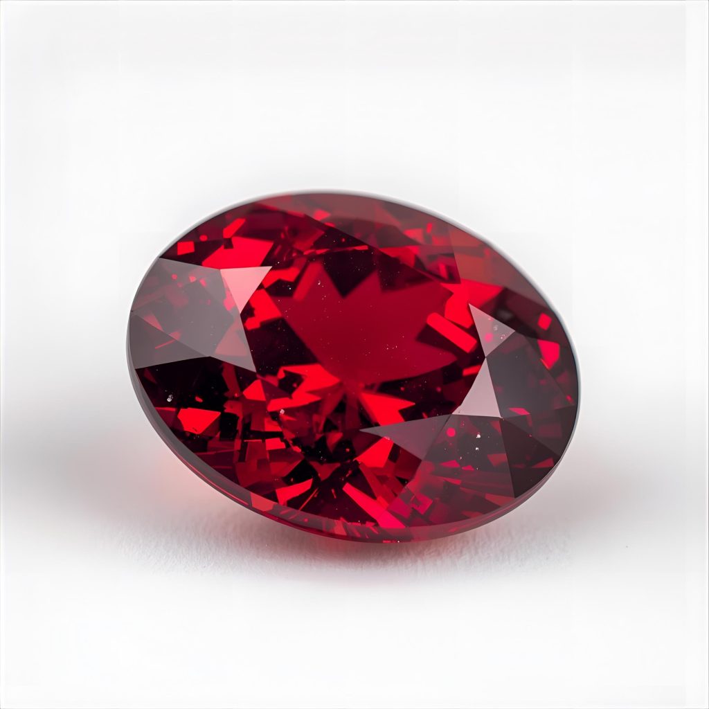Deep red garnet gemstone close-up.